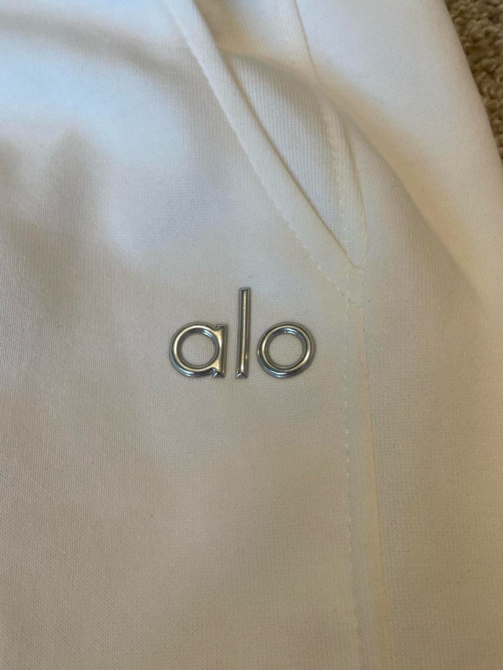 Alo White Sweatpants with Silver Logo